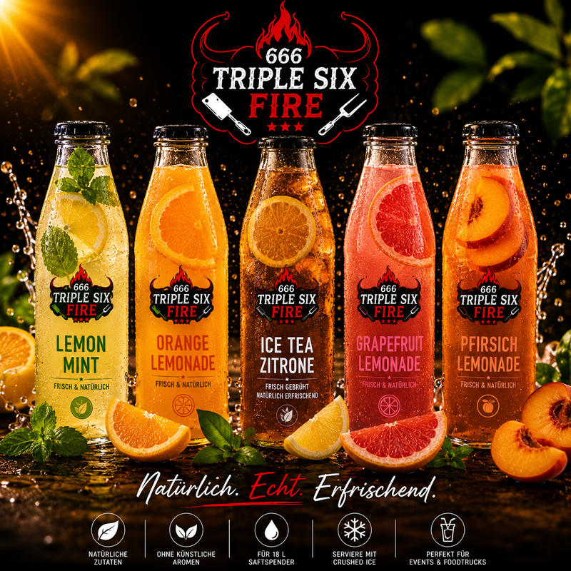 TRIPLE SIX FIRE Limonaden in Glasflaschen / Kästen