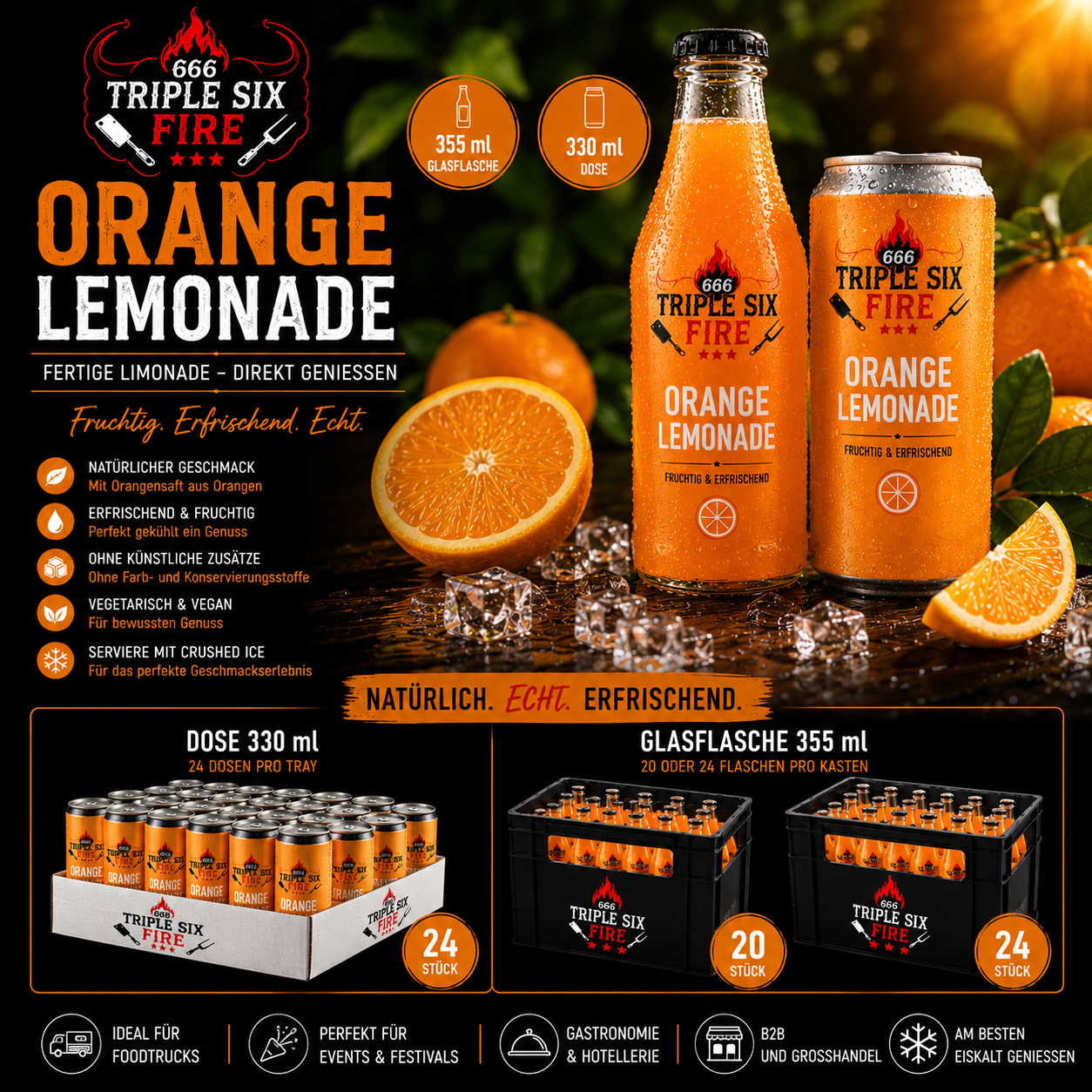 Triple Six Fire – Orange Lemonade 355-ml-Glasflasche, oder in der 330-ml-Dose