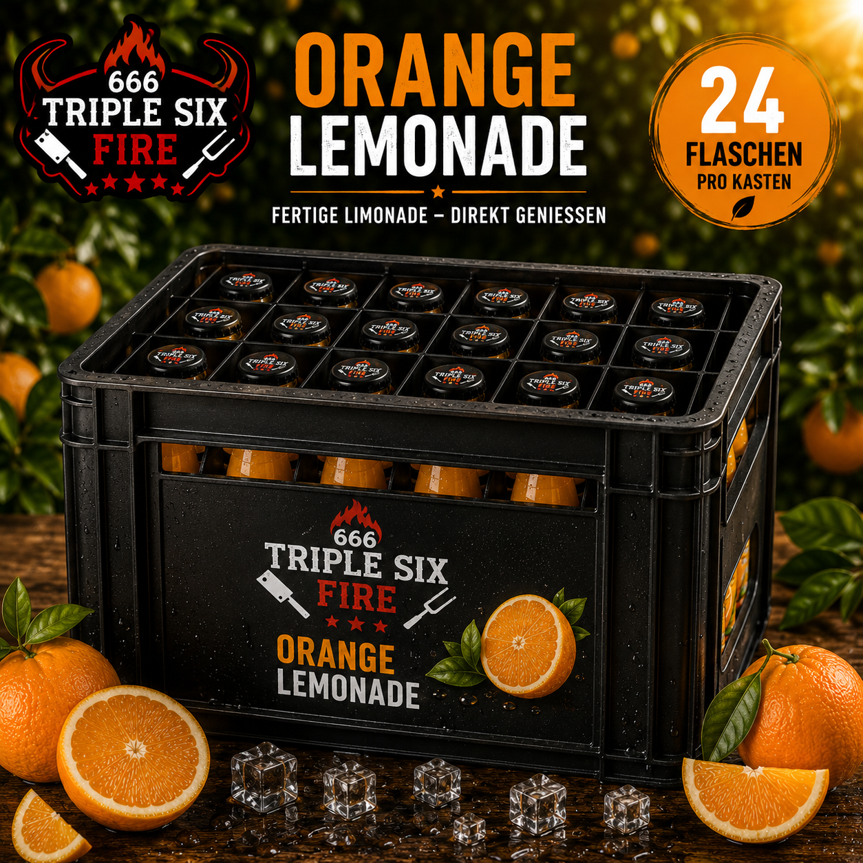 Triple Six Fire – Orange Lemonade 355-ml-Glasflasche, 4 Getränkekanister 96 Flaschen