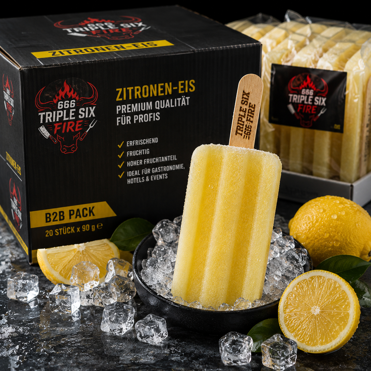 B2B Zitronen-Eis – Premium Wassereis mit echten Zitronen 20 Stück / Karton