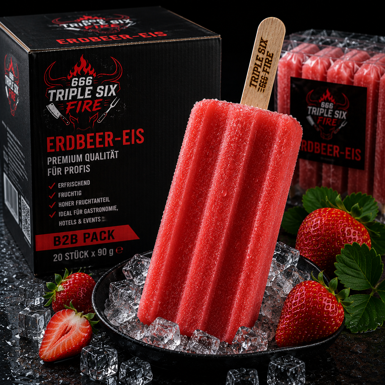 B2B Erdbeer-Eis – Premium Wassereis aus echten Erdbeer - 20 Stück / Karton
