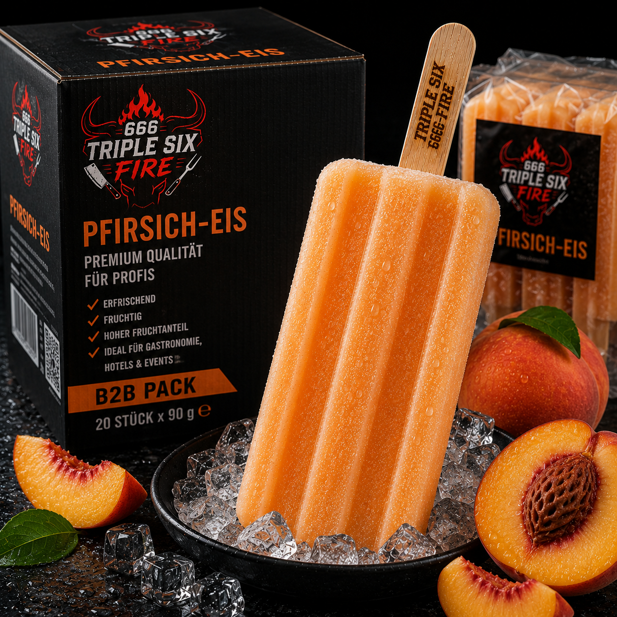 B2B Pfirsich-Eis – Premium Wassereis aus echten Pfirsichen 20 Stück / Karton