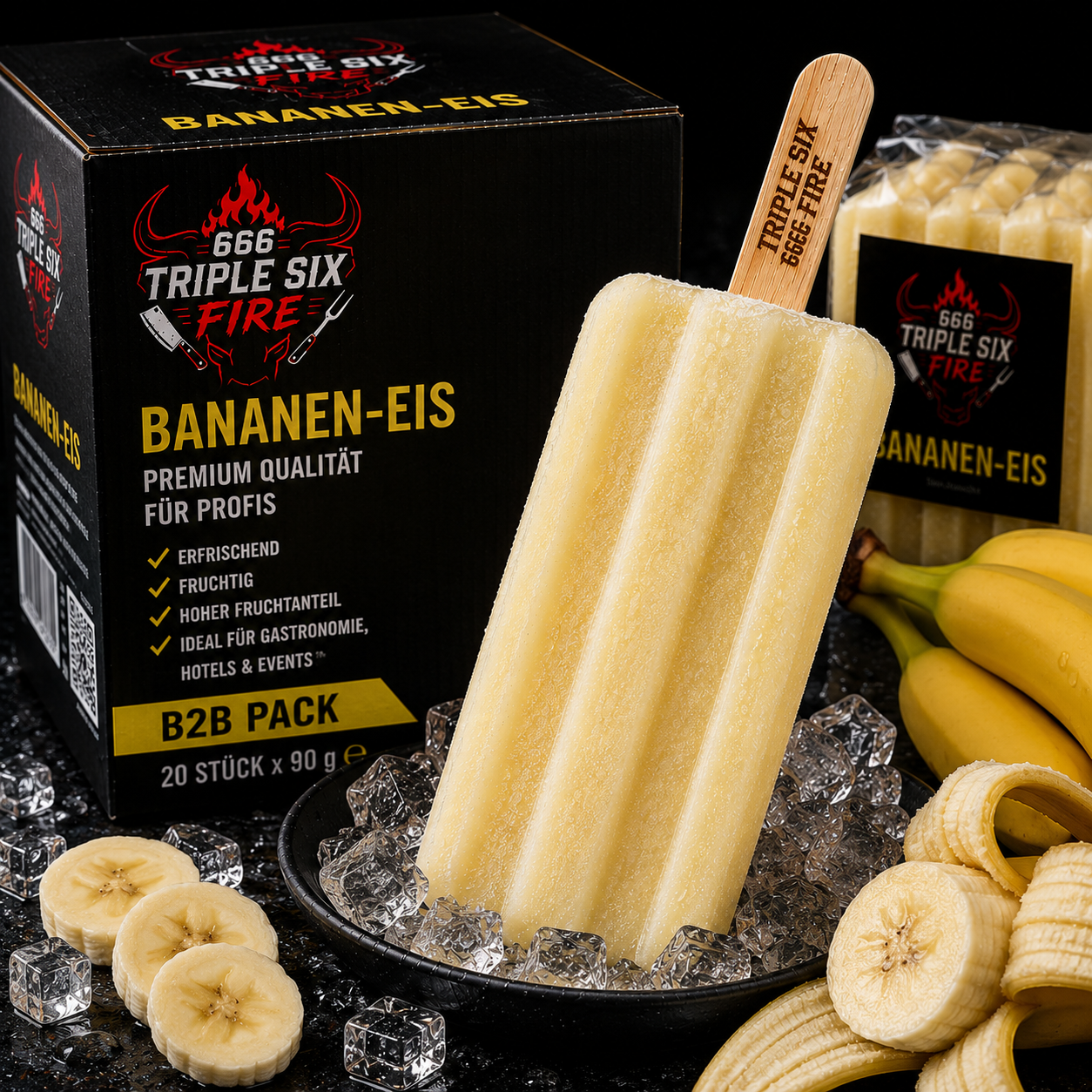 B2B Bananen-Eis – Premium Wassereis aus echten Bananen - 20 Stück / Karton