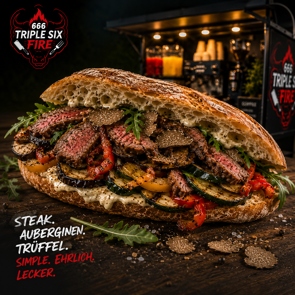 Triple Six Fire Steak-Auberginen-Trüffel Sandwich
