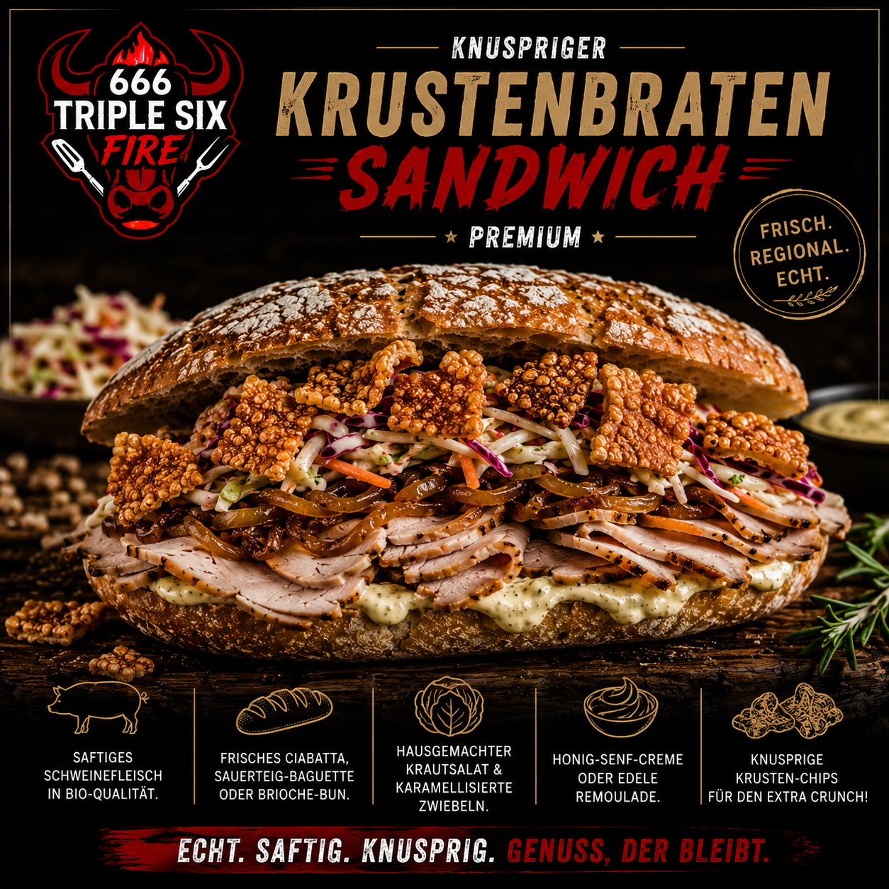 Triple Six Fire – Knuspriger Krustenbraten Sandwich
