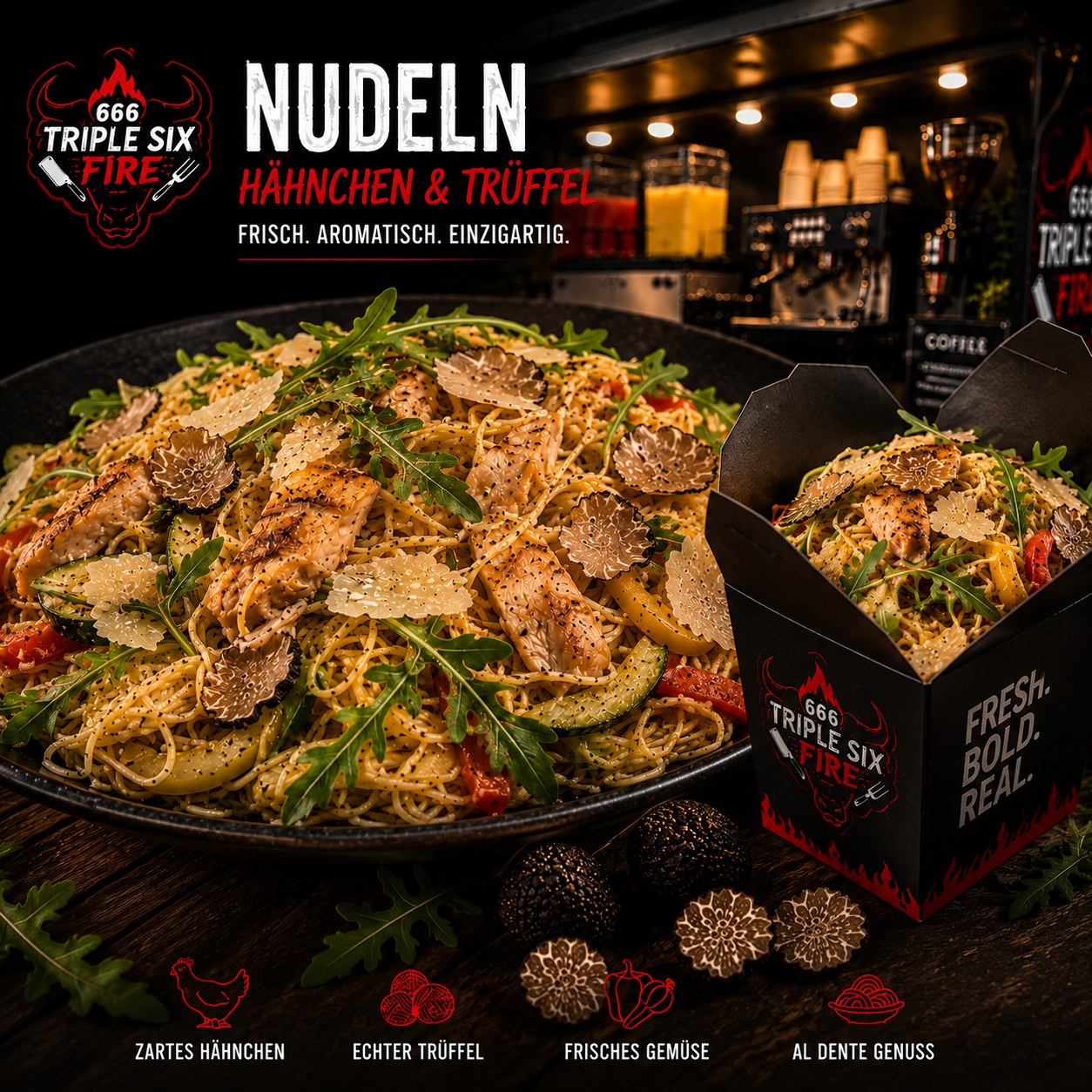 Triple Six Fire – Trüffel-Hähnchen-Nudeln